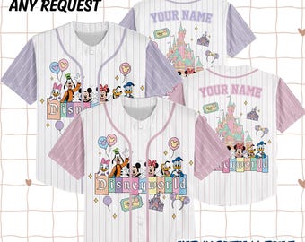 Personalisierte Disney Magie Baseball Jersey, Cartoon Schloss Freizeitpark-Shirt, Benutzerdefinierte Familienurlaub Jersey, Pastell Freizeitpark-Shirt
