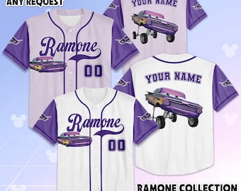 Camiseta de béisbol Ramone personalizada, camiseta personalizada de Disney Cars, conjunto a juego con el equipo de béisbol de Disneyland, regalo de cumpleaños