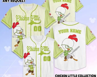 Camiseta de béisbol personalizada de Chicken Little, camiseta de Disney Chicken Little, atuendo del equipo de béisbol de Disneyland, regalo de cumpleaños