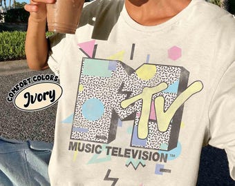 Retro 90 style MTV Shape Design Logo Comfort Colors® T-shirt, Vintage Music Television Tee, MTV Logo T-shirt, Retro 80s & 90s MTV Wash Gifts