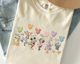 Retro Mickey and Friends Signatures Shirt, Vintage Disney Tee, Disney Balloon Shirt, Mickey And Co Tee, Disney Family Trip Tee