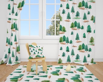 Green Forest Tree Nursery Curtains Baby Boy Room Curtains
