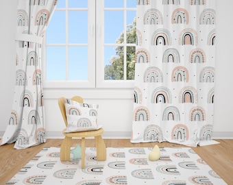 Boho Rainbow Nursery Curtains, Baby Girl Room Curtains