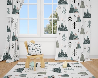 Boho Mountain and Tree Nursery Curtains Baby Boy Curtains