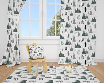 Boho Mountain and Tree Nursery Curtains Baby Boy Curtains