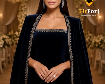 Luxury Velvet Evening Gown with Cape | Elegant Formal Dress for Weddings, Galas & Receptions