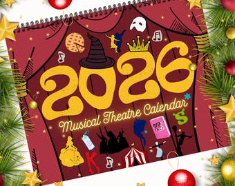 Calendário de Teatro Musical 2026 | Ilustração de Parede Desenhada à Mão