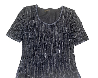 Pailletten Ärmel Top Navy GRÖSSE 14 - Vintage