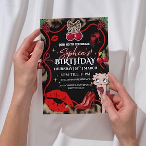 Black Red Glam Birthday Invitation Template | Luxury Noir Party Card | Editable Canva Invite image 2