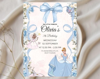 Floral Princess Birthday Invitation, Canva Editable (Digital File 5x7 inch Template)