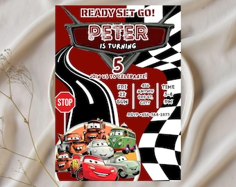 Cars Birthday Invitation, Birthday Invitation, Lightning McQueen Invitation, Kids Birthday Invitation, Editable Canva Template