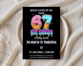 Editable Six Seven Birthday Invitation | Meme Party (Canva)