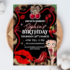Black Red Glam Birthday Invitation Template | Luxury Noir Party Card | Editable Canva Invite image 8