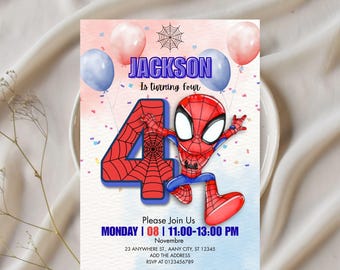 Editable Spidey 4th Birthday Invitation Template (Digital Download)