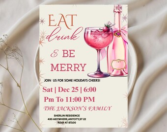 Eat Drink and Be Merry Christmas Party Invitation Template, Printable Invite, Holiday Party, Cocktail