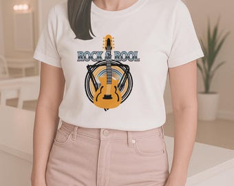 Rock & Roll Guitar PNG, Retro Music Clipart, Vintage Electric Guitar Design, Band Tee Sublimation, 300 DPI Digital Download, printable