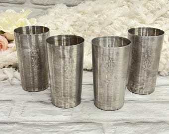 VTG WEST BEND Alum. Co Aluminum Tumblers Silver Color Wheat Design Usa Set Of 4