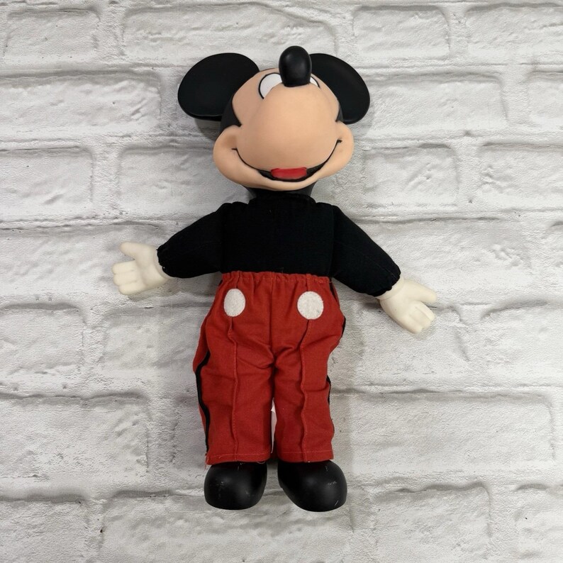 Vintage Disney World MICKEY MOUSE 14" Plush Doll With Vinyl Head 90s Collectible image 3