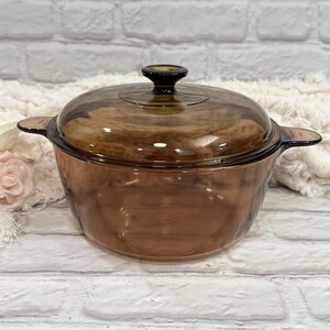 Vintage Corning Vision Ware Pyrex Amber 5 Qt 4.5L Dutch Oven Stock Pot With Lid