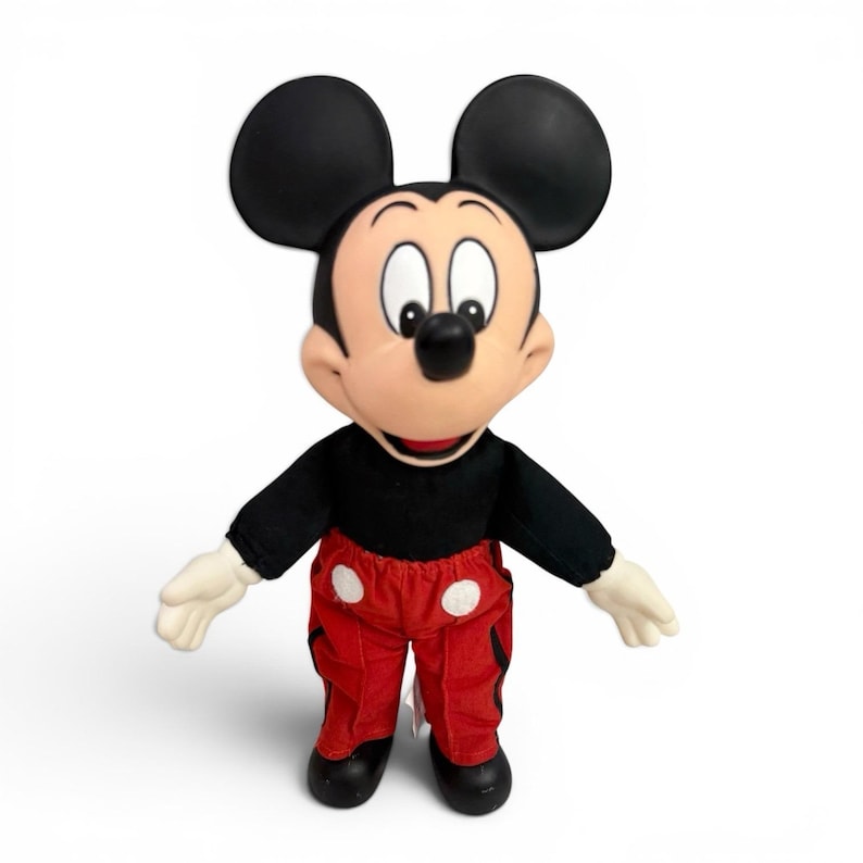 Vintage Disney World MICKEY MOUSE 14" Plush Doll With Vinyl Head 90s Collectible image 1