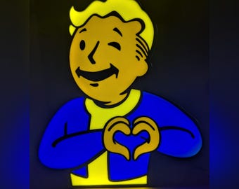 Letreiro luminoso de LED "Vault Boy te ama" inspirado em Fallout