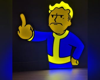 Letreiro luminoso de LED inspirado em Fallout com o Vault Boy furioso