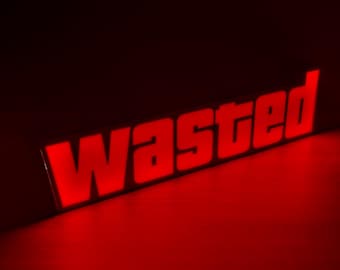 Znak Wasted LED – dekoracja pokoju gracza drukowana w 3D, grafika ścienna z napisem Game Over