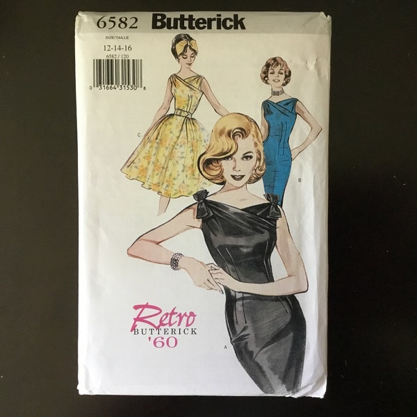 Butterick 6582 - Sizes 12 - 14 - 16 - circa 1960s Wiggle / Full Skirt Dress - Uncut