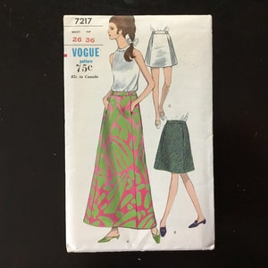 Vogue 7217 - Size Waist 26 Hip 36 - A Line Skirt Pattern - Mini, Midi, Maxi - Uncut