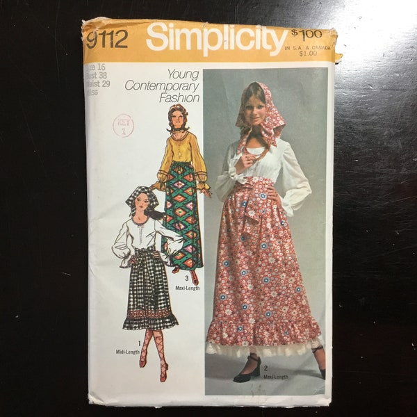 Simplicity 9112 - Size 16 - Skirt / Blouse / Scarf Pattern - Boho / Hippie - Uncut