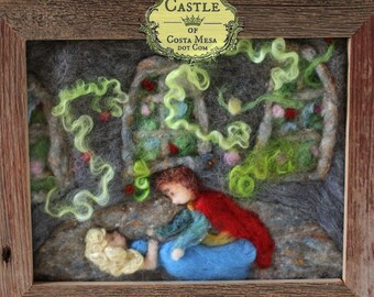 Briar Rose Fairy Tale Needle-Felted UNFRAMED Fiber Artwork. 8"x10" inches by Nunu. Castle of Costa Mesa