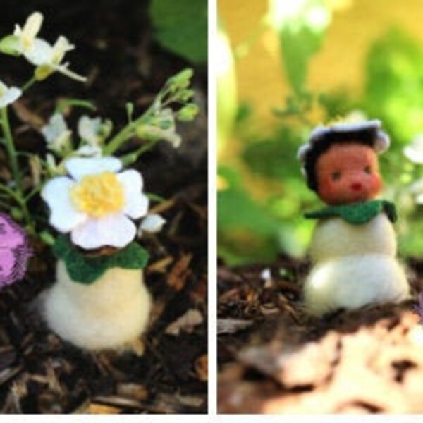 Little White Evening Primrose Child, Needle-felted Finger-Puppet by Castle of Costa Mesa