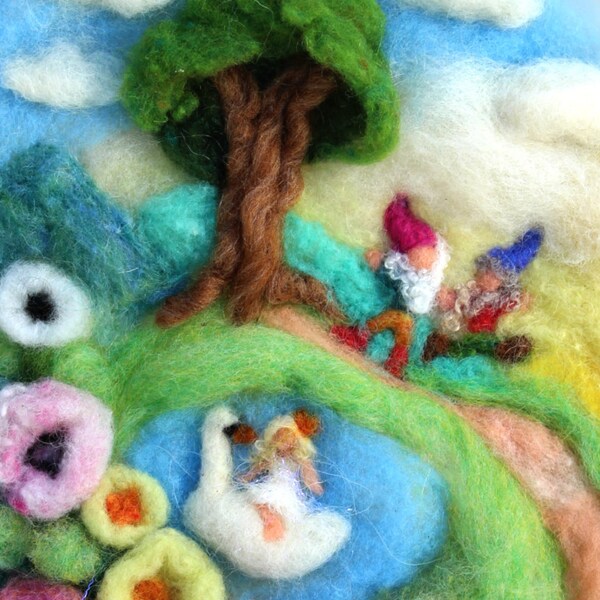 A Fairy Went Riding a Swan One Fine Day - wool picture handmade by Castle of Costa Mesa
