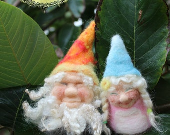 Lovey Dovey Gnome Couple Harthacnut and Aelfgifu. Needle-Felted Finger warmers by Castle of Costa Mesa