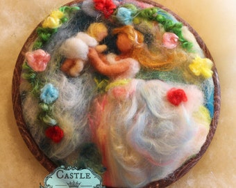 Baby Love. Framed 7" (17.5cm) Wool relief Artwork by Castle of Costa Mesa