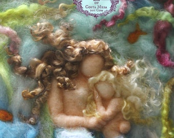 In Your Arms I am Home. Mermaid Mother Embracing Mermaid Child. 8" x 10" Unframed Wool Relief by Castle of Costa Mesa