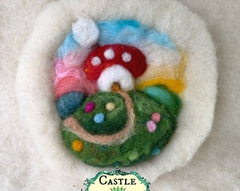 Home Sweet Home. Toadstool Wool Picture with Fluffy Border. Handmade by Vihren No. 5