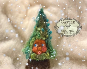Enchanted Little Pine Tree No. 9. Needle-Felted Finger Puppet 5.5" Tall