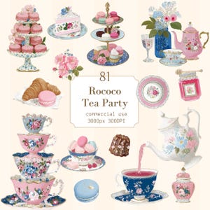 Whimsical Rococo Tea Party Clipart Bundle| Vintage French Dessert | Shabby Chic Floral invitation