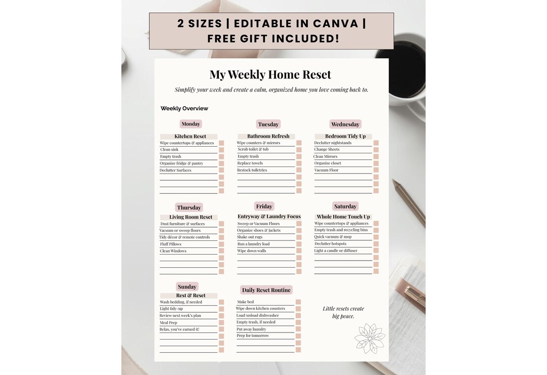 Editable Cleaning Checklist Printable for Busy Moms and Wives, ADHD ...