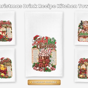Christmas Cocktail Recipe Kitchen Towel, Holiday Drink Recipes, Microfiber Dish Towel, Hot Chocolate Irish Coffee, Christmas Kitchen Gift