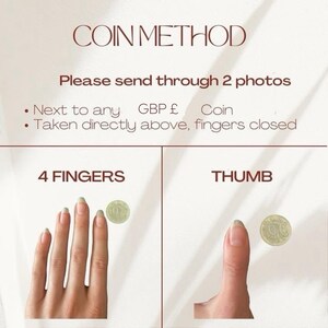 May include: Image with text "COIN METHOD" and instructions to send two photos. One photo shows four fingers next to a coin, the other shows a thumb next to a coin. The text also says "Please send through 2 photos".