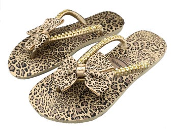 Tongs léopard avec strass et nœud - Sandales d'été femme (livraison gratuite)