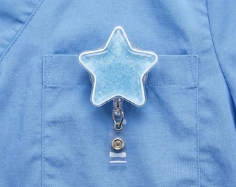 Star Jelly Badge Reel, Cute Kawaii Jelly Shaker Badge Reel, Acrylic Medical ID Holder, Pastel Nurse Badge Clip, Retractable Gift