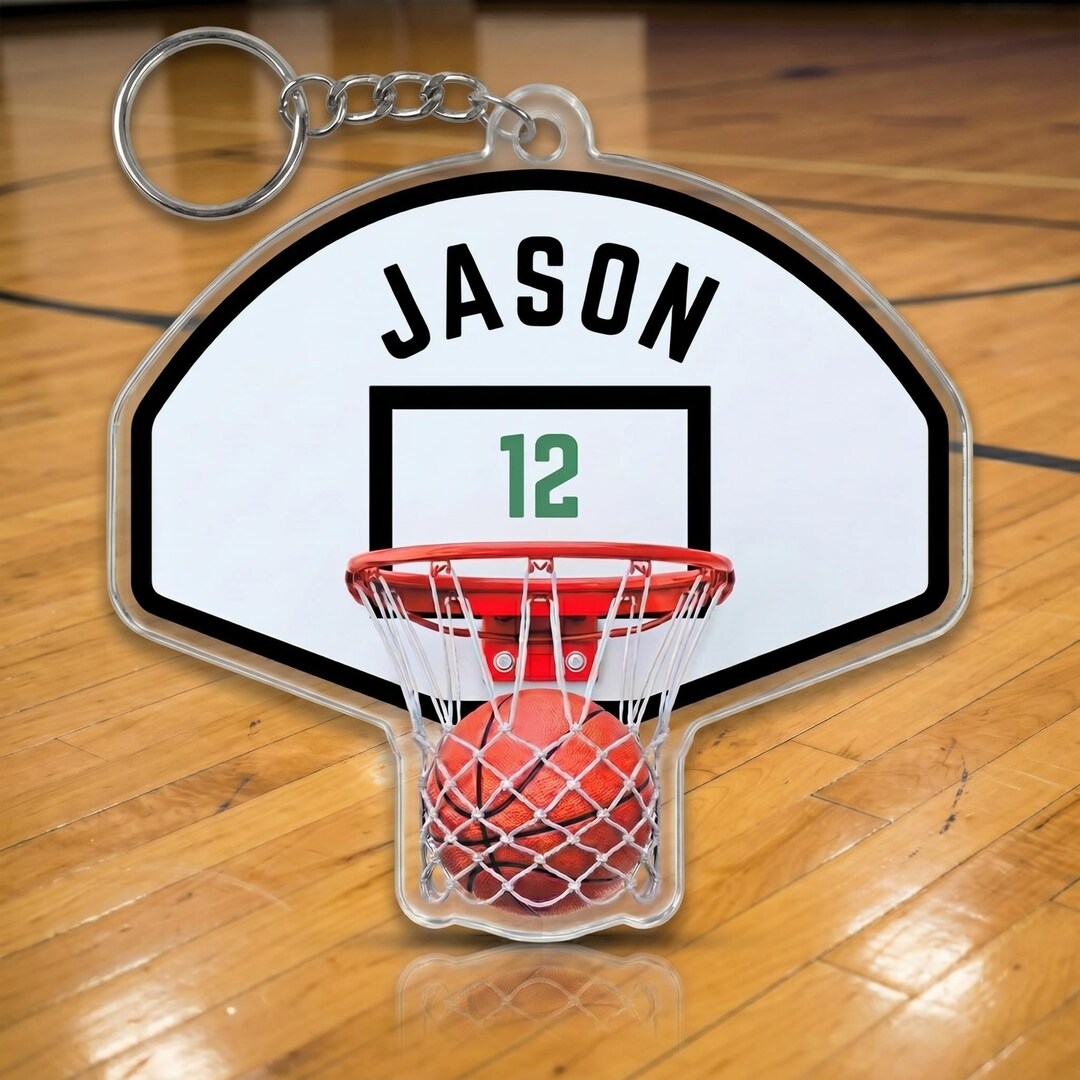 Custom Acrylic Keychain Personalized Name Number Basketball Hoop Sports ...