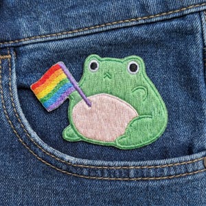 Cute Pride Frog Iron On Patch Kawaii Rainbow Flag Frog Badge for Jacket Backpack Gift