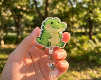 Calm Crocodile Badge Reel Retractable, Cute Jungle Animal ID Holder Clip, Peaceful Crocodile Nurse Badge Reel, Wildlife Lover Gift