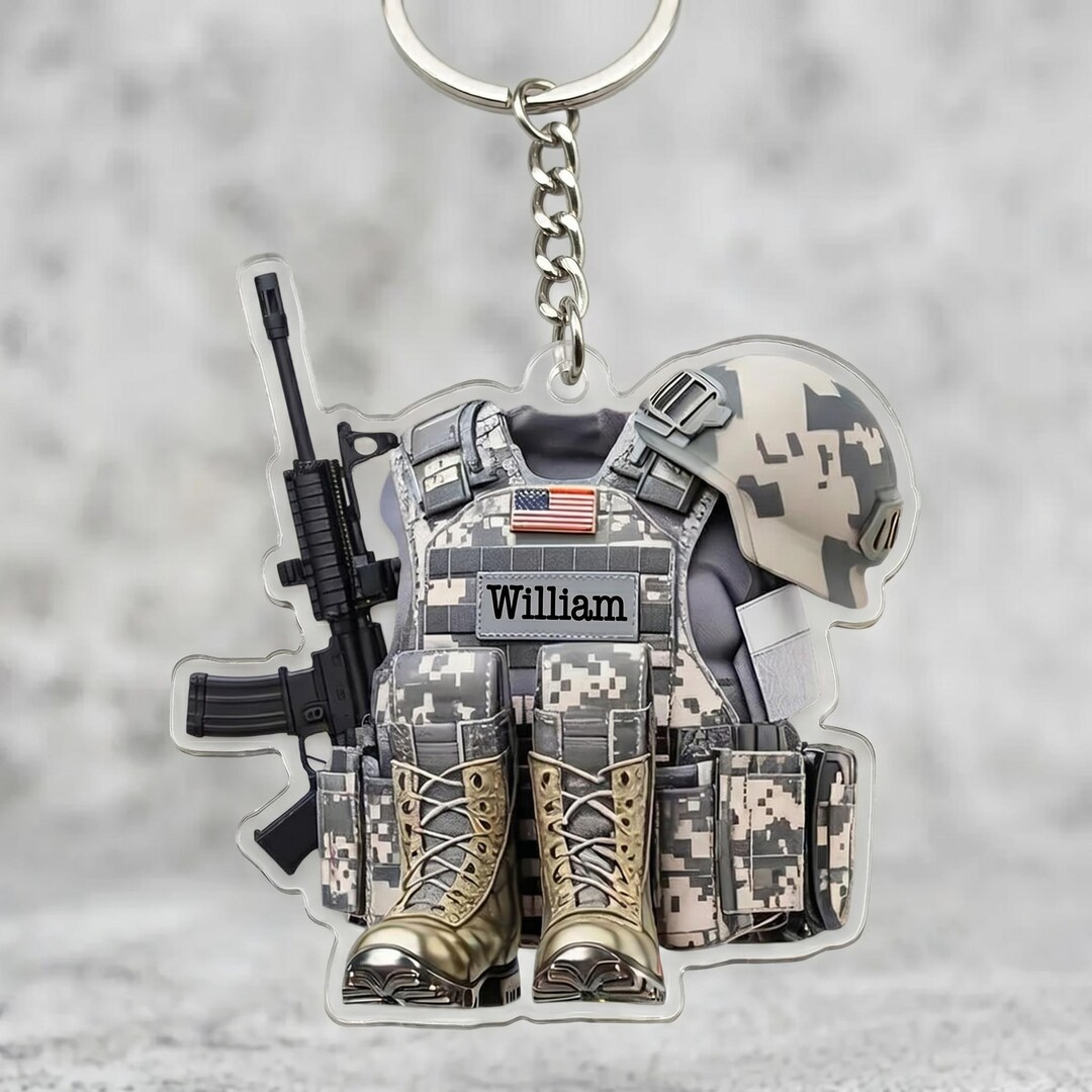 Custom Acrylic Keychain Personalized Name Army Gear Military Soldier ...