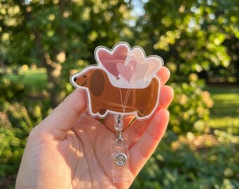 Cute Dachshund Heart Badge Reel – Valentine Dog Retractable ID Holder