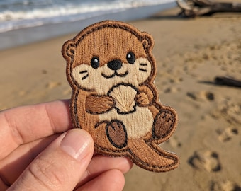 Otter Holding a Seashell Embroidered Patch Kawaii Ocean Animal Badge for Jacket Backpack Gift